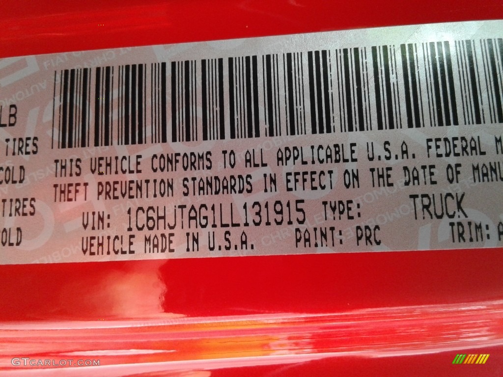 2020 Gladiator Color Code PRC for Firecracker Red Photo #134590651