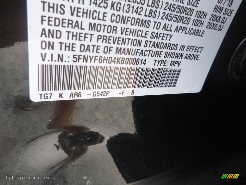2019 Honda Pilot Elite AWD Color Code Photos