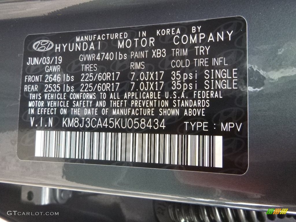2019 Tucson Color Code XB3 for Dusk Blue Photo #134597206