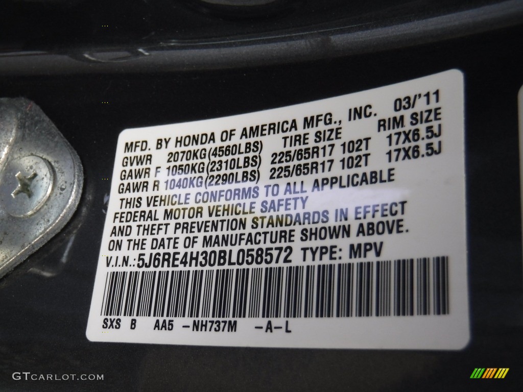 2011 CR-V LX 4WD - Polished Metal Metallic / Black photo #21