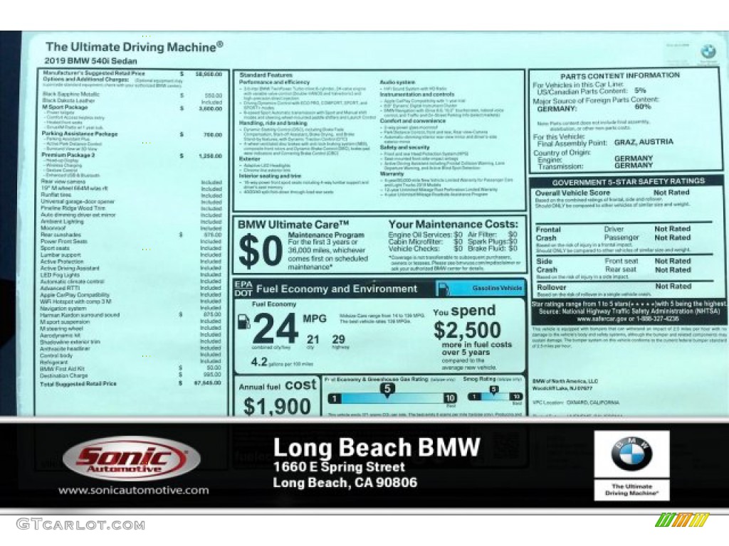 2019 5 Series 540i Sedan - Black Sapphire Metallic / Black photo #11