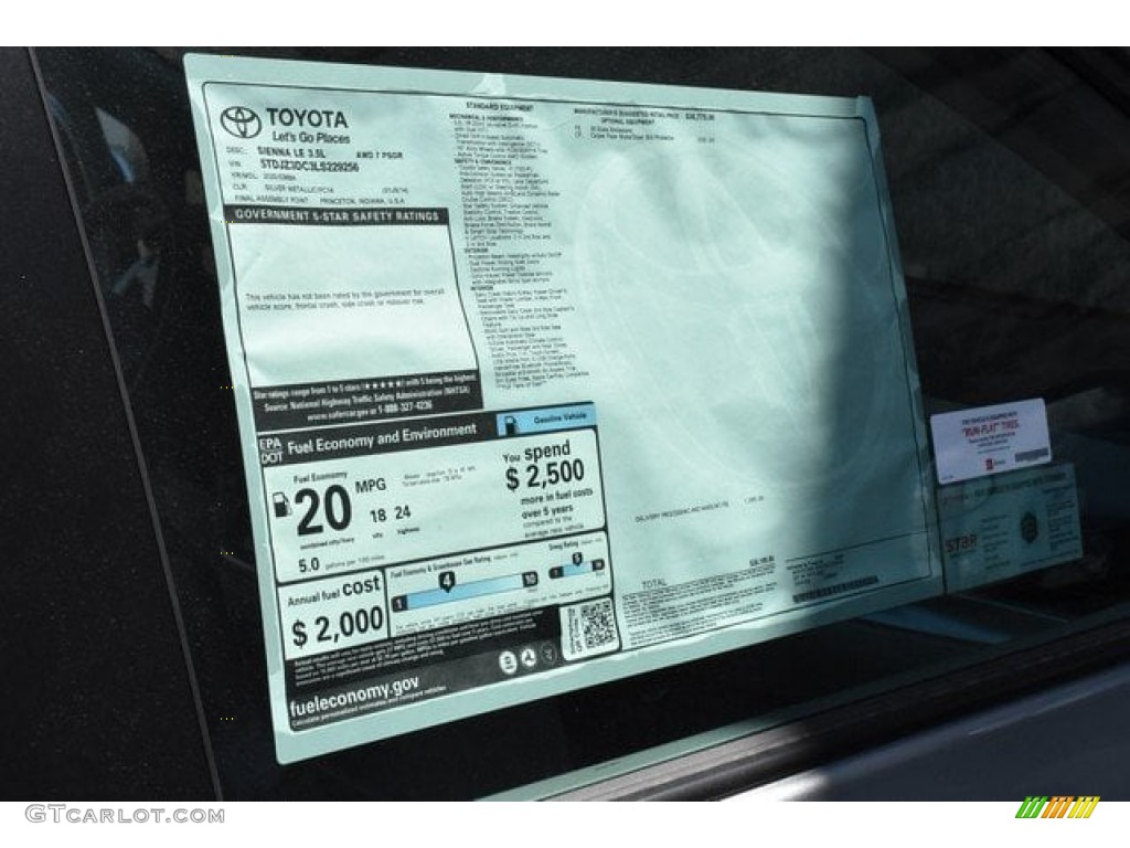 2020 Toyota Sienna LE AWD Window Sticker Photo #134613192