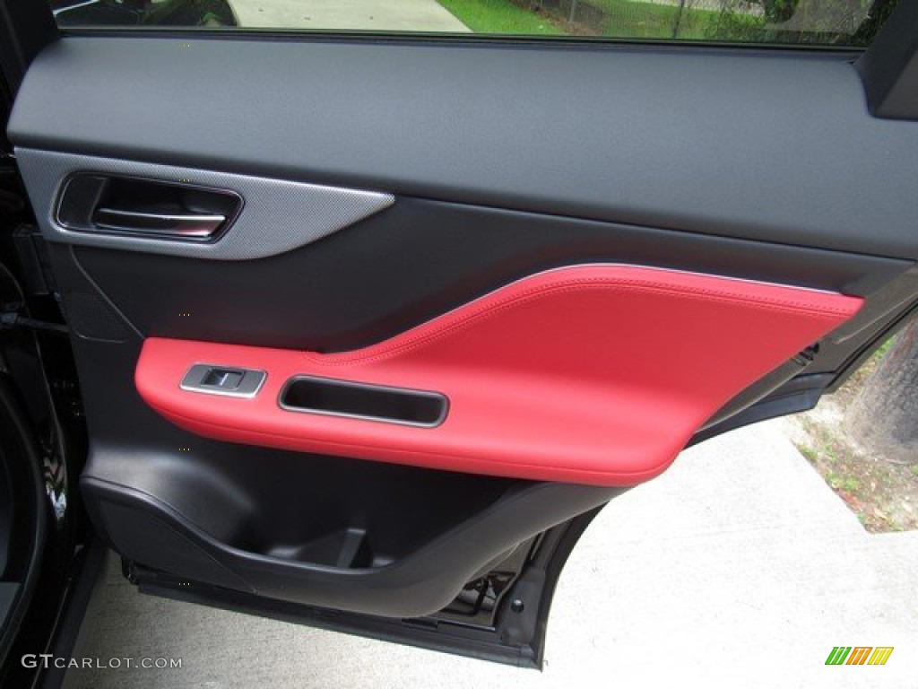 2020 Jaguar F-PACE 25t Checkered Flag Edition Ebony/Pimento Door Panel Photo #134619828