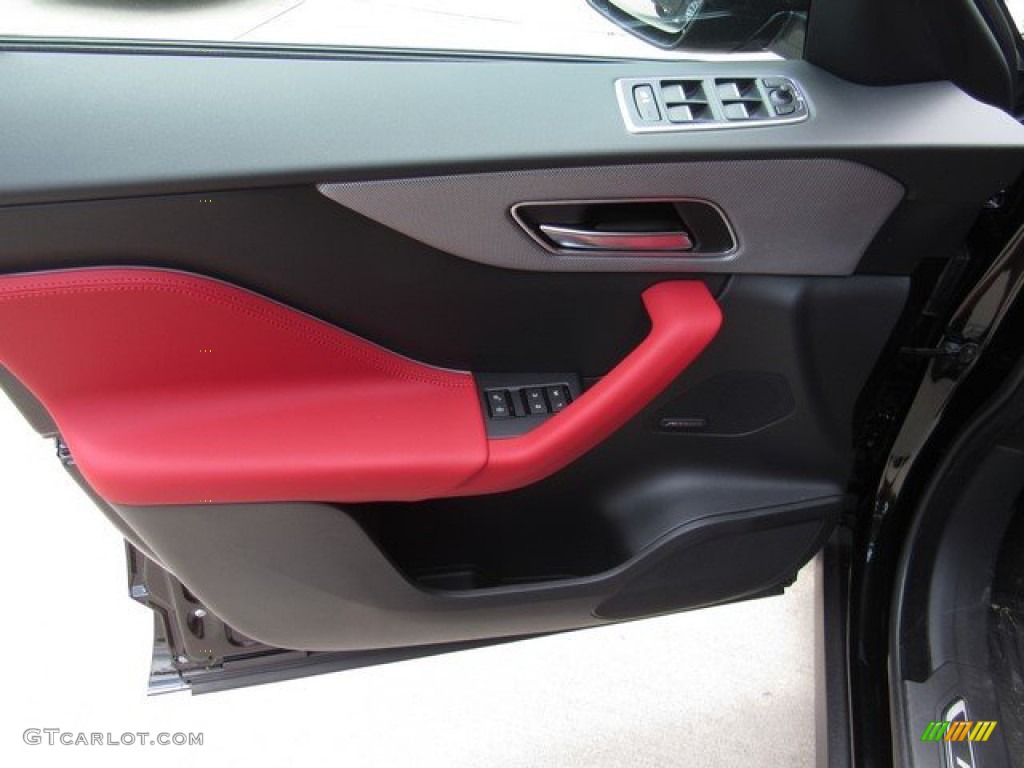 2020 Jaguar F-PACE 25t Checkered Flag Edition Ebony/Pimento Door Panel Photo #134619858