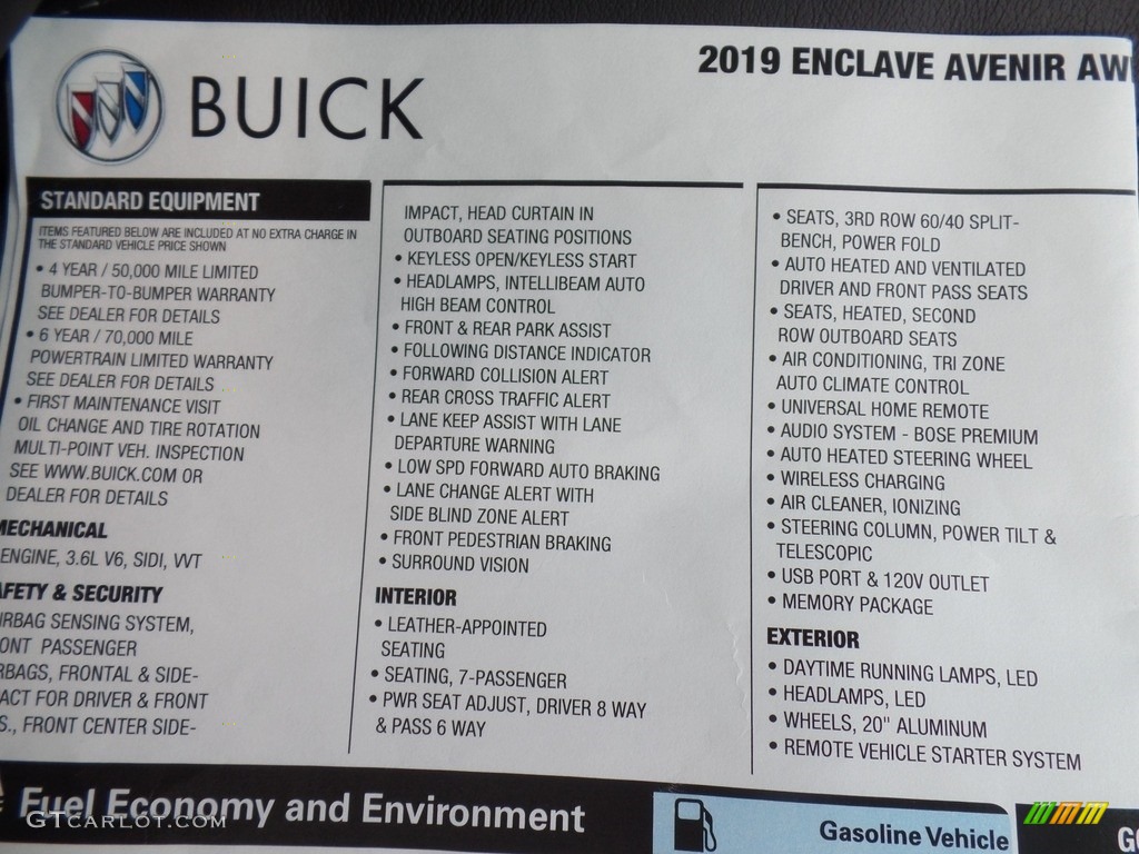 2019 Buick Enclave Avenir AWD Window Sticker Photo #134638253