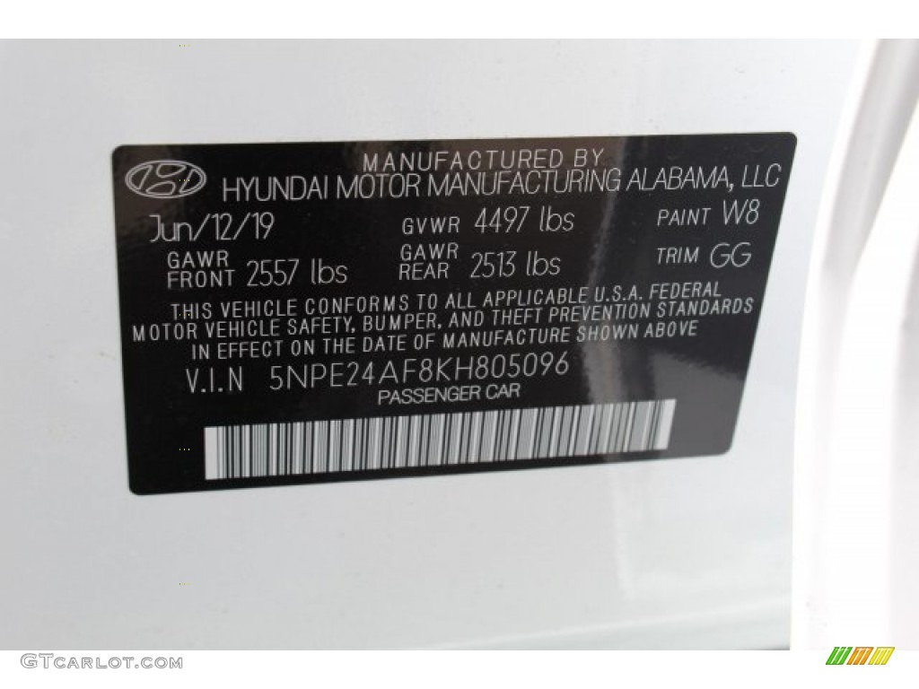 2019 Sonata SE - Quartz White Pearl / Gray photo #25