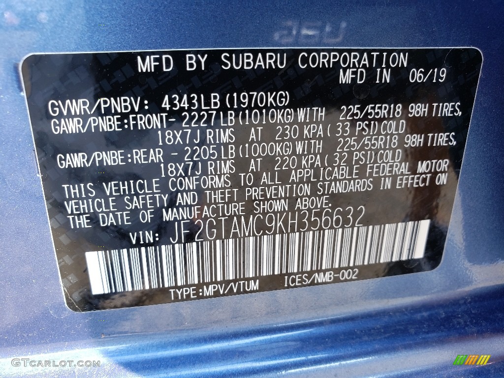 2019 Crosstrek 2.0i Limited - Quartz Blue Pearl / Gray photo #9