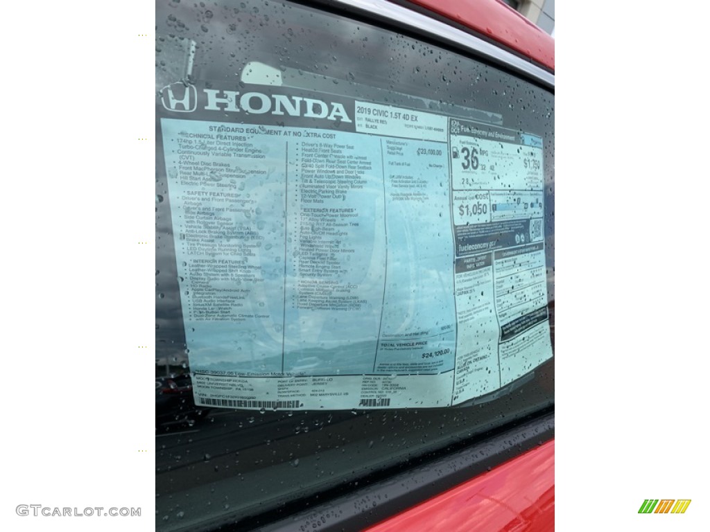 2019 Honda Civic EX Sedan Window Sticker Photo #134655146