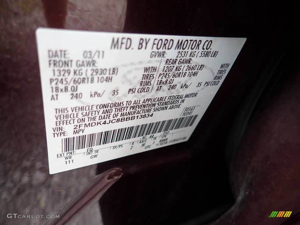 2011 Edge SEL AWD - Bordeaux Reserve Red Metallic / Charcoal Black photo #14