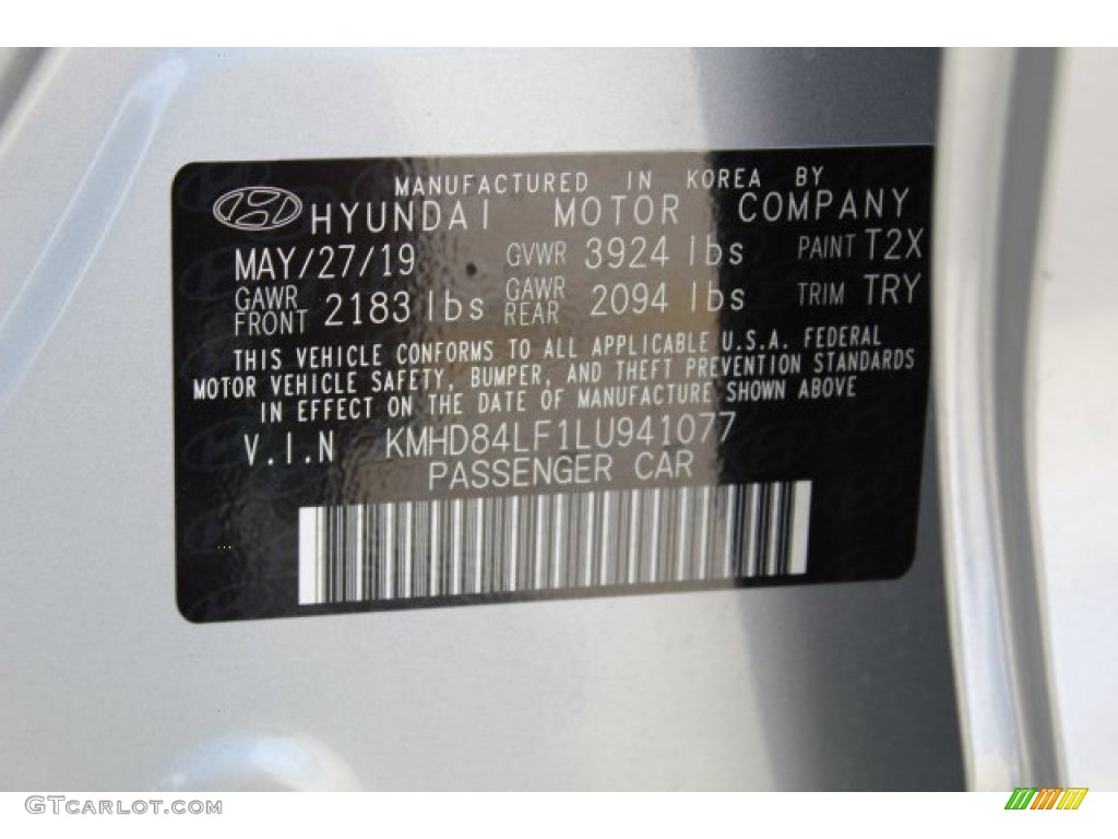 2020 Elantra Color Code T2X for Stellar Silver Photo #134665454