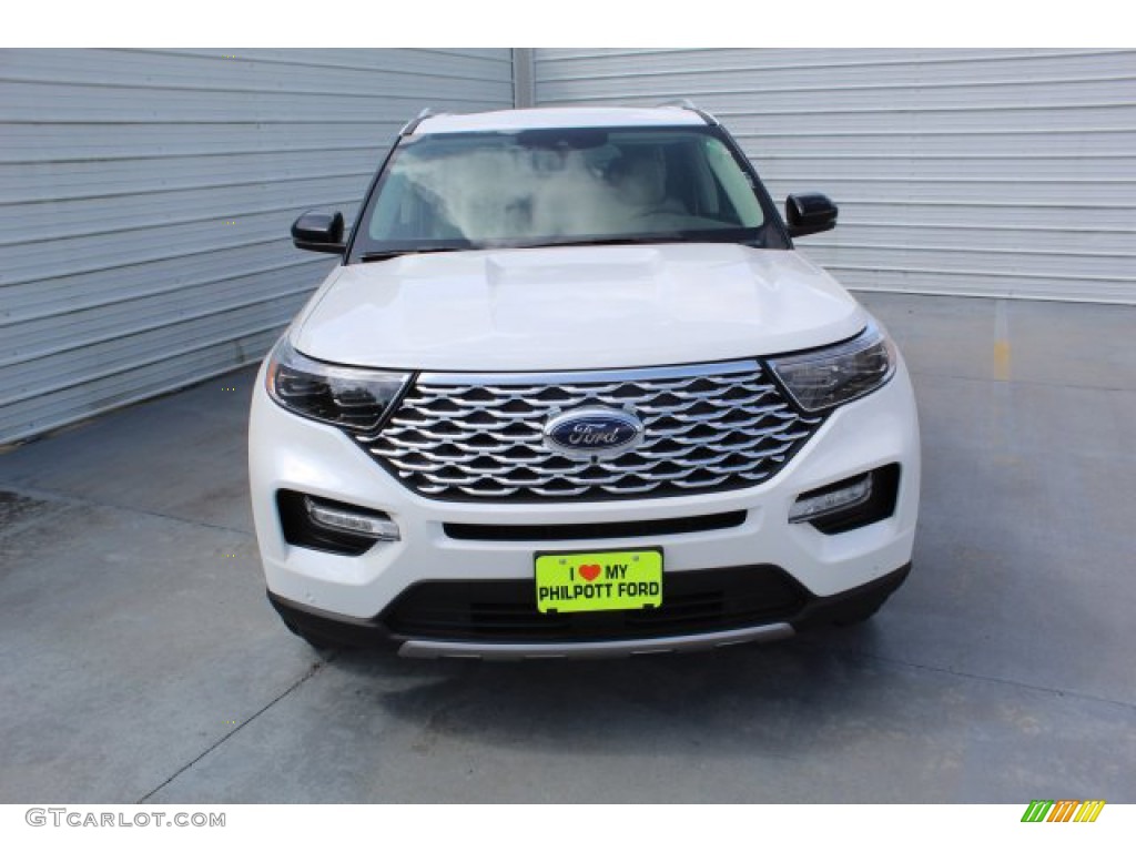 2020 Explorer Platinum 4WD - Star White Metallic Tri-Coat / Sandstone photo #3