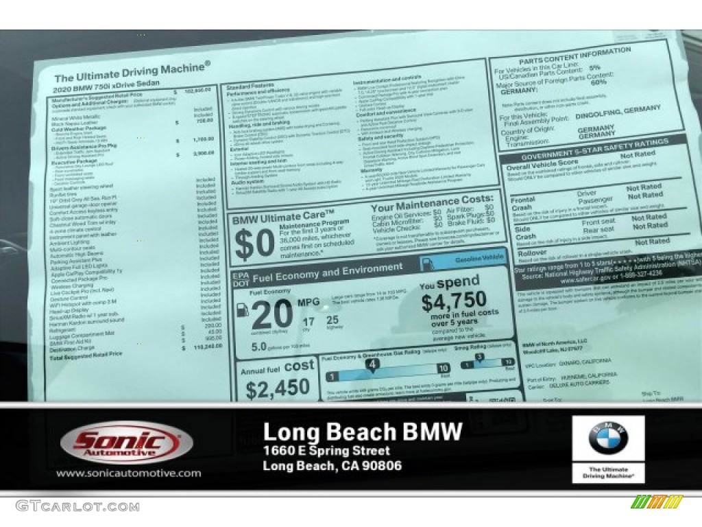 2020 7 Series 750i xDrive Sedan - Mineral White Metallic / Black photo #10
