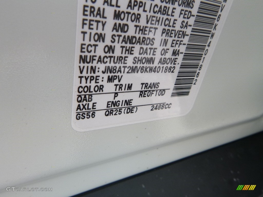 2019 Rogue Color Code QAB for Pearl White Photo #134678267