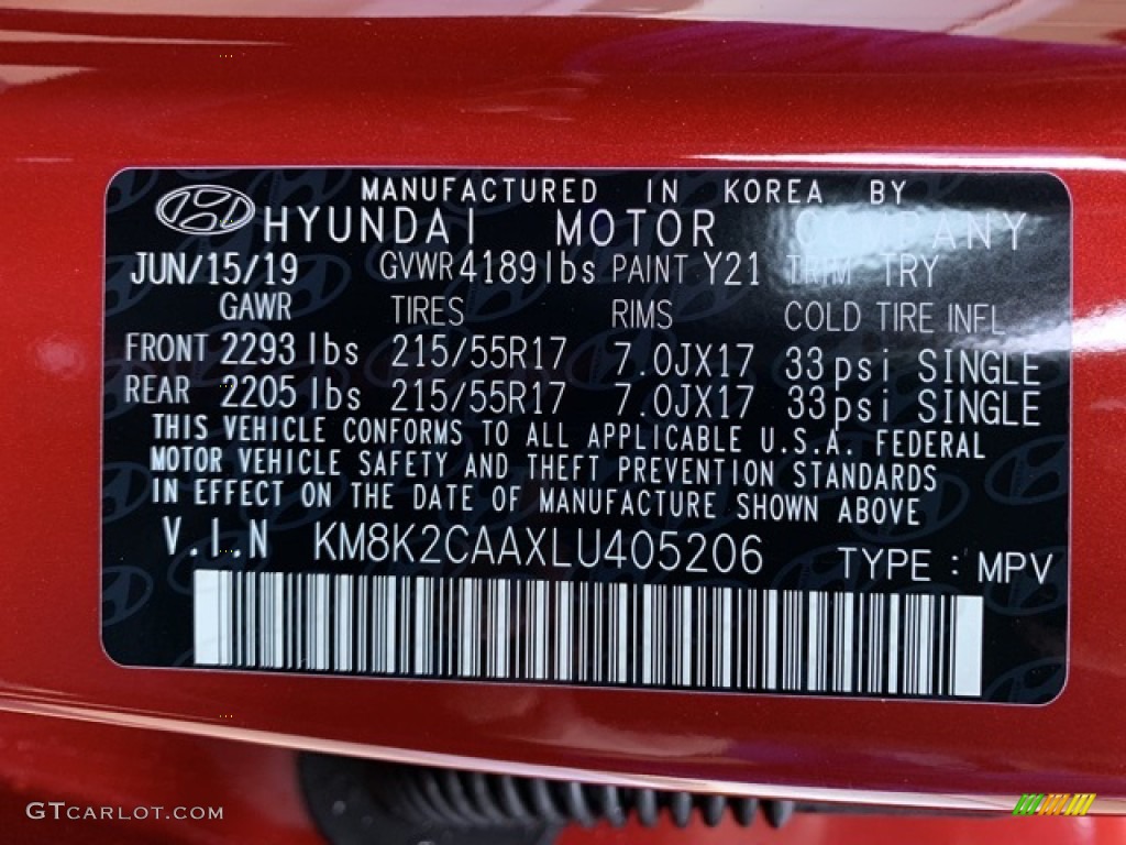 2020 Kona SEL AWD - Pulse Red / Black photo #10