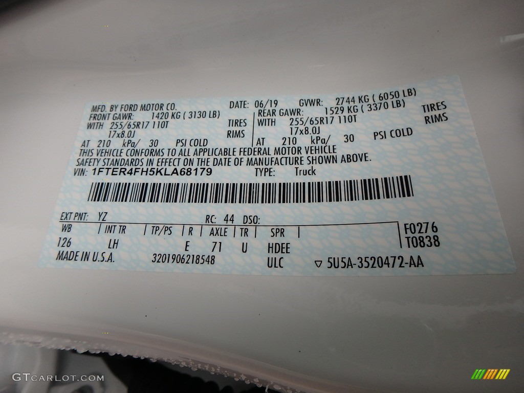 2019 Ford Ranger STX SuperCrew 4x4 Color Code Photos
