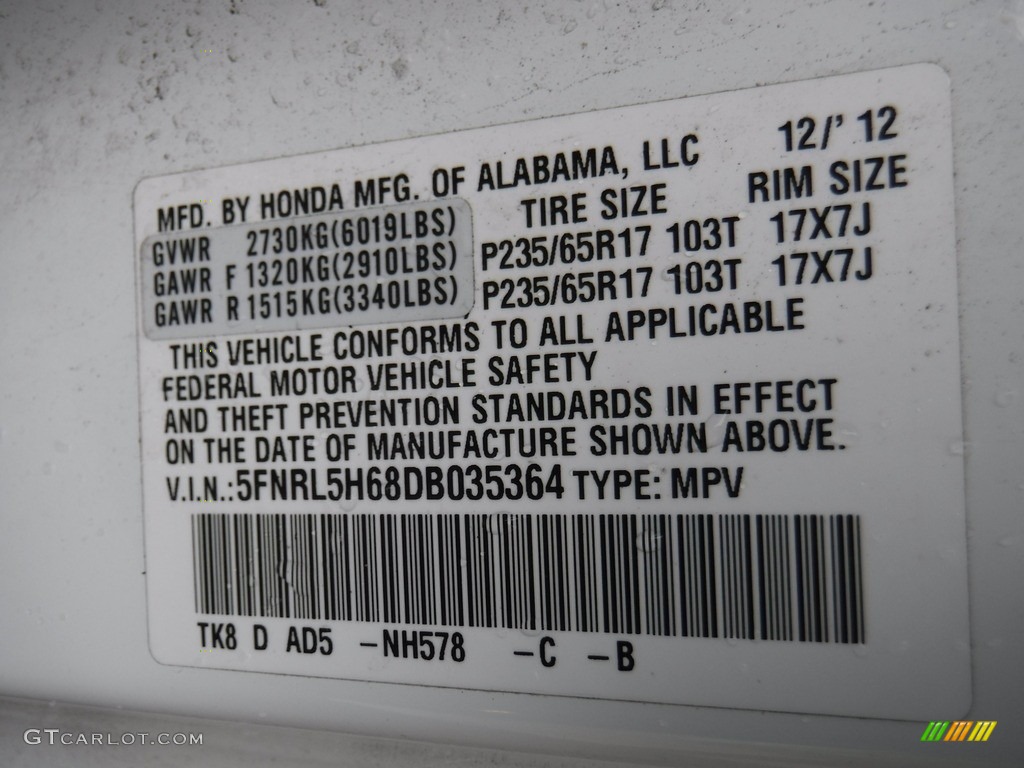 2013 Odyssey EX-L - Taffeta White / Gray photo #23