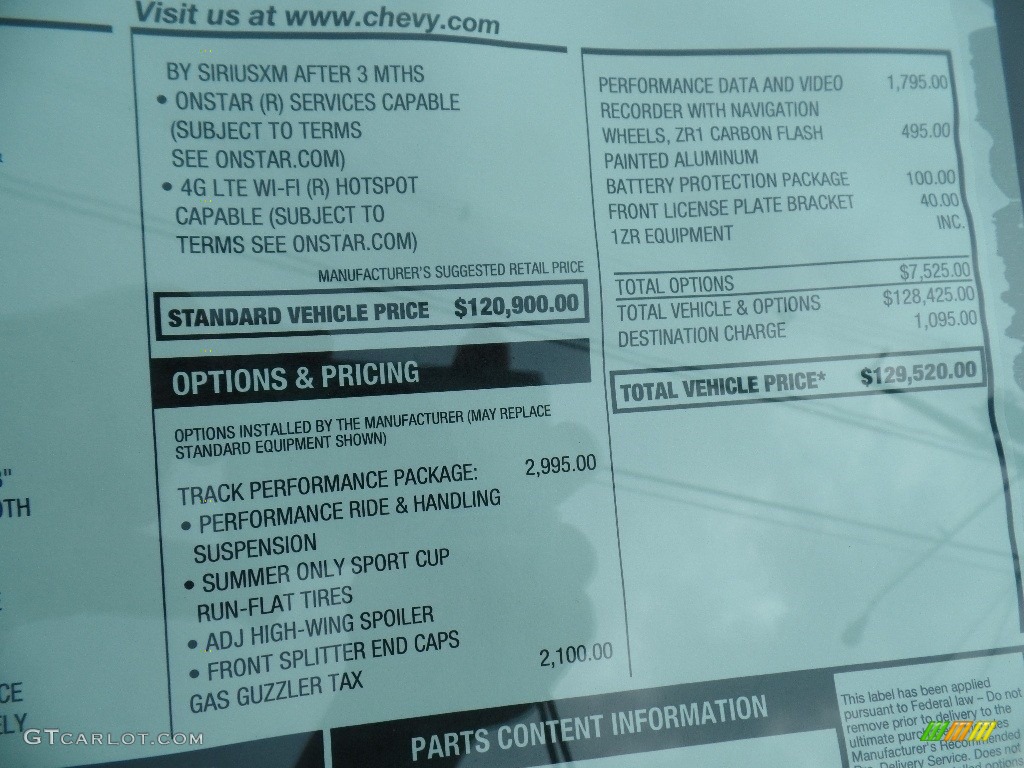 2019 Chevrolet Corvette ZR1 Coupe Window Sticker Photo #134724209