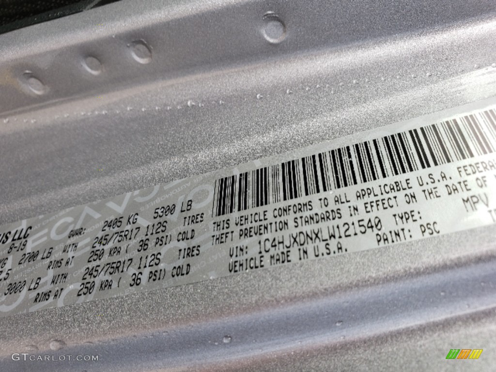 2020 Wrangler Unlimited Color Code PSC for Billet Silver Metallic Photo #134737947