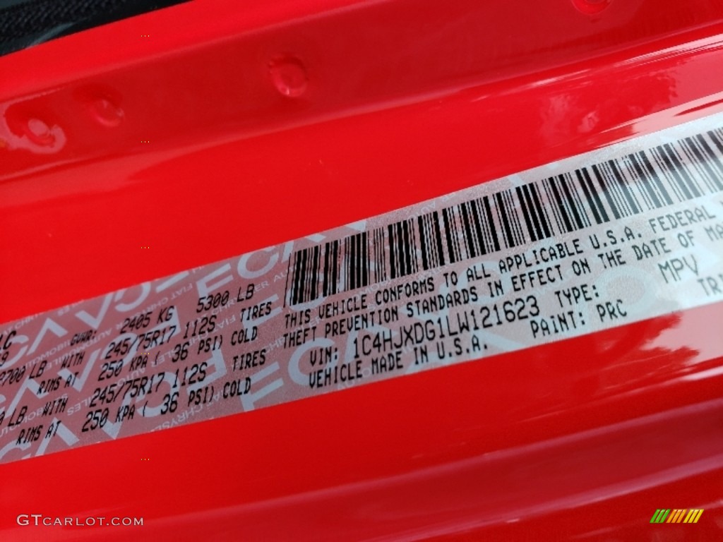 2020 Wrangler Unlimited Color Code PRC for Firecracker Red Photo #134738607