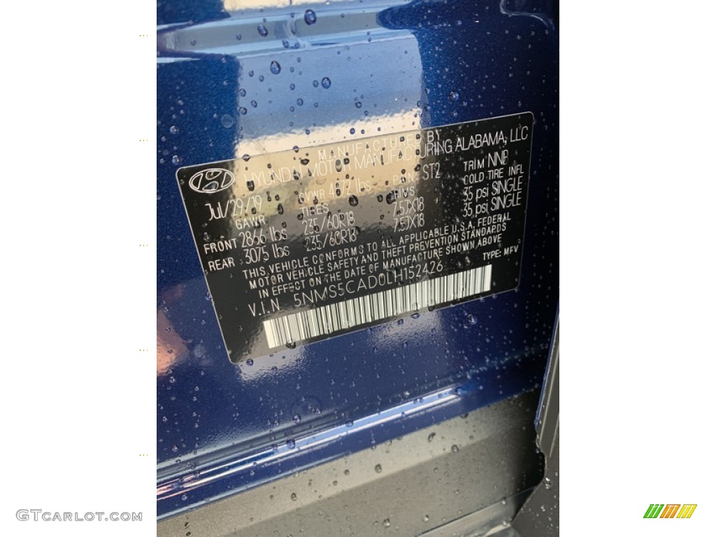 2020 Hyundai Santa Fe Limited AWD Color Code Photos