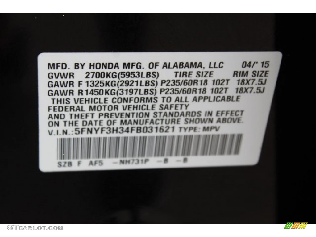 2015 Pilot SE - Crystal Black Pearl / Gray photo #35