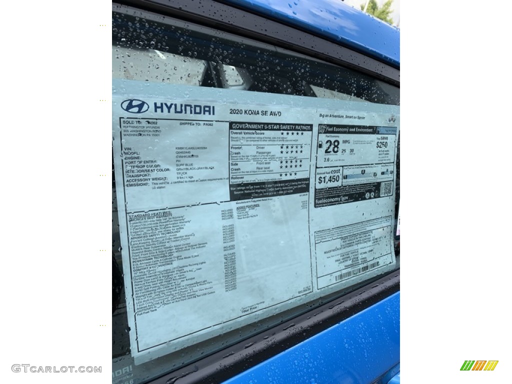 2020 Hyundai Kona SE AWD Window Sticker Photo #134757225