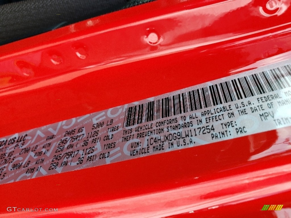 2020 Wrangler Unlimited Color Code PRC for Firecracker Red Photo #134785402