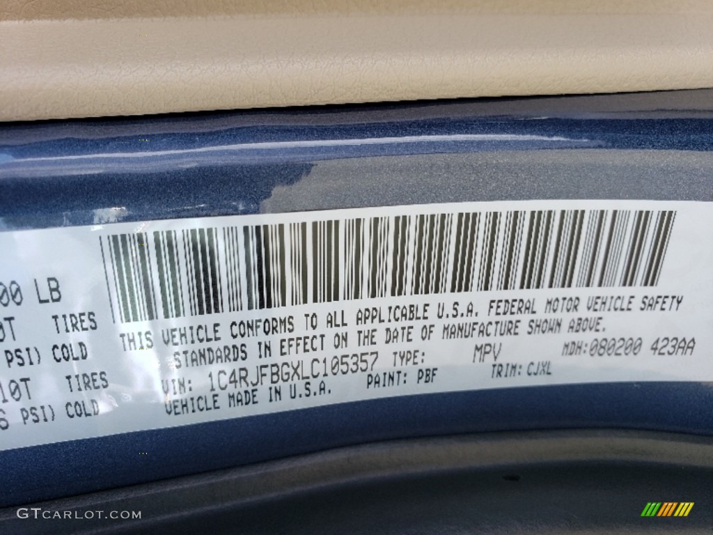 2020 Grand Cherokee Color Code PBF for Slate Blue Pearl Photo #134785643