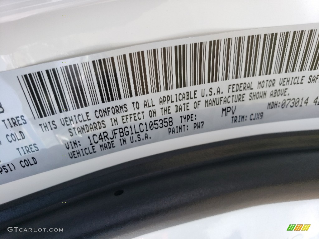 2020 Grand Cherokee Color Code PW7 for Bright White Photo #134786881
