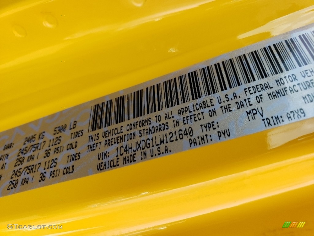 2020 Wrangler Unlimited Color Code PYV for Hellayella Photo #134789782