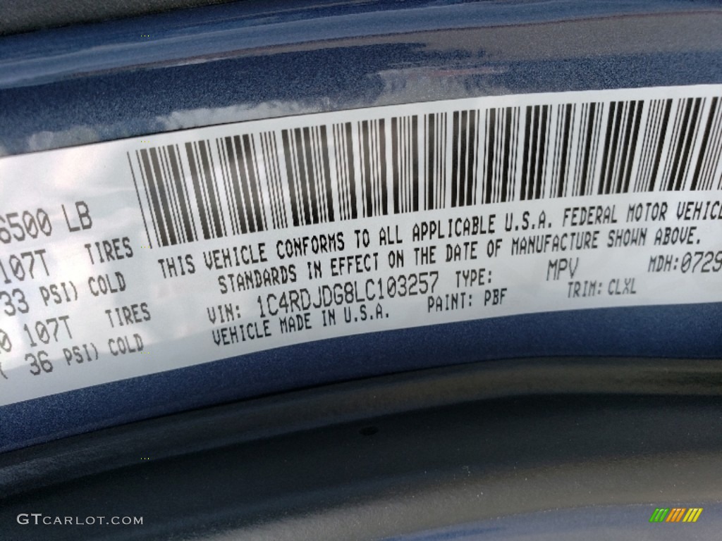 2020 Durango Color Code PBF for Reactor Blue Pearl Photo #134792324