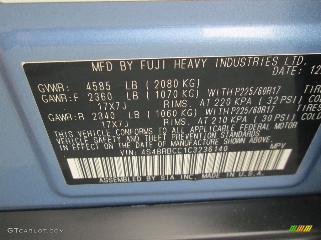 2012 Outback 2.5i Premium - Sky Blue Metallic / Off Black photo #29