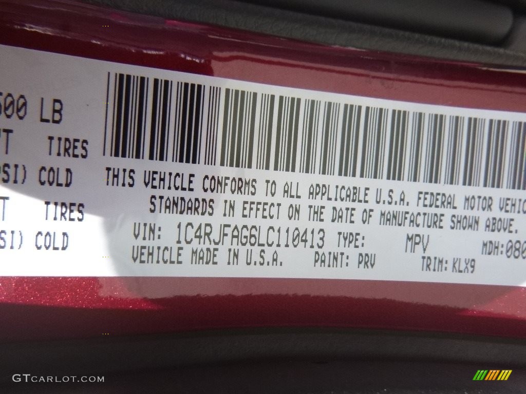 2020 Grand Cherokee Color Code PRV for Velvet Red Pearl Photo #134801231
