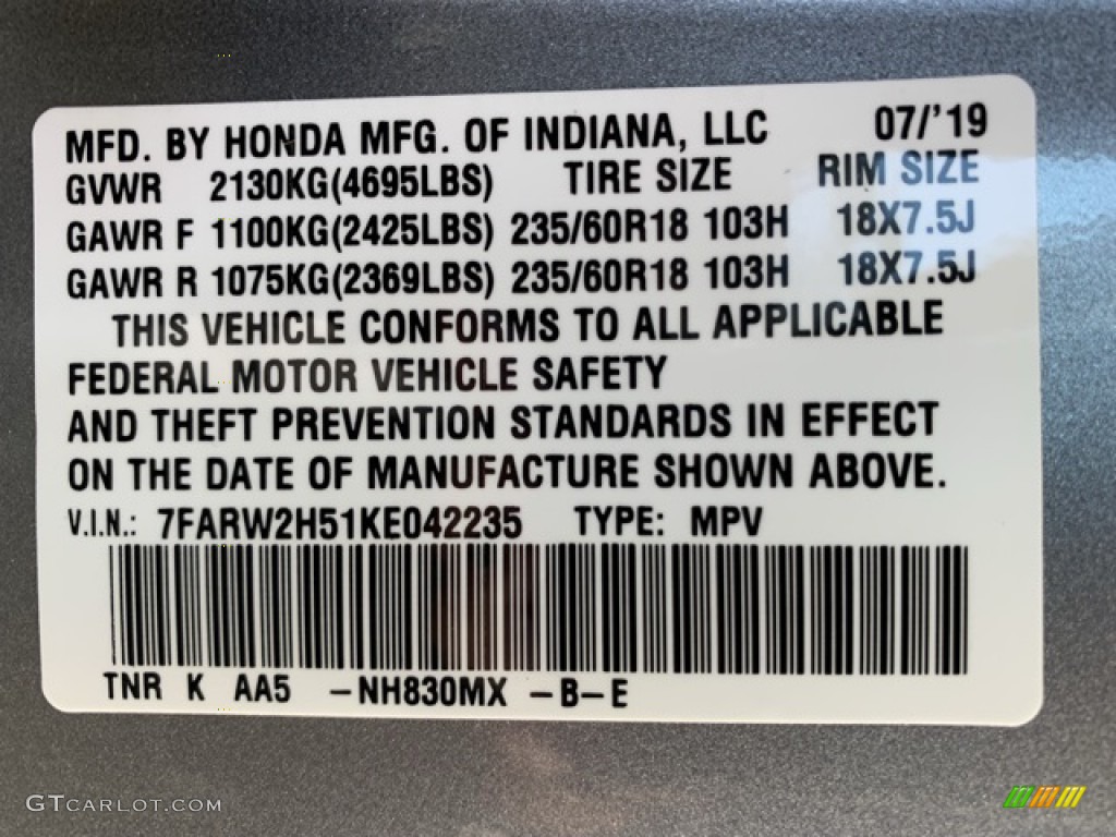 2019 CR-V EX AWD - Lunar Silver Metallic / Gray photo #9