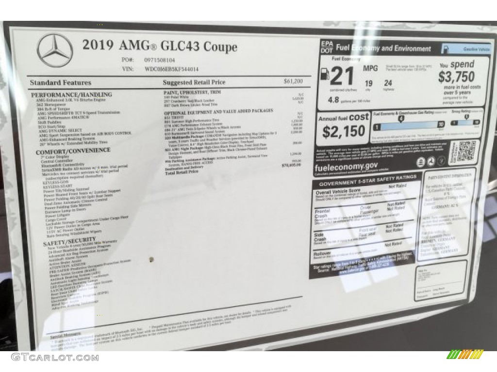 2019 Mercedes-Benz GLC AMG 43 4Matic Coupe Window Sticker Photo #134827222