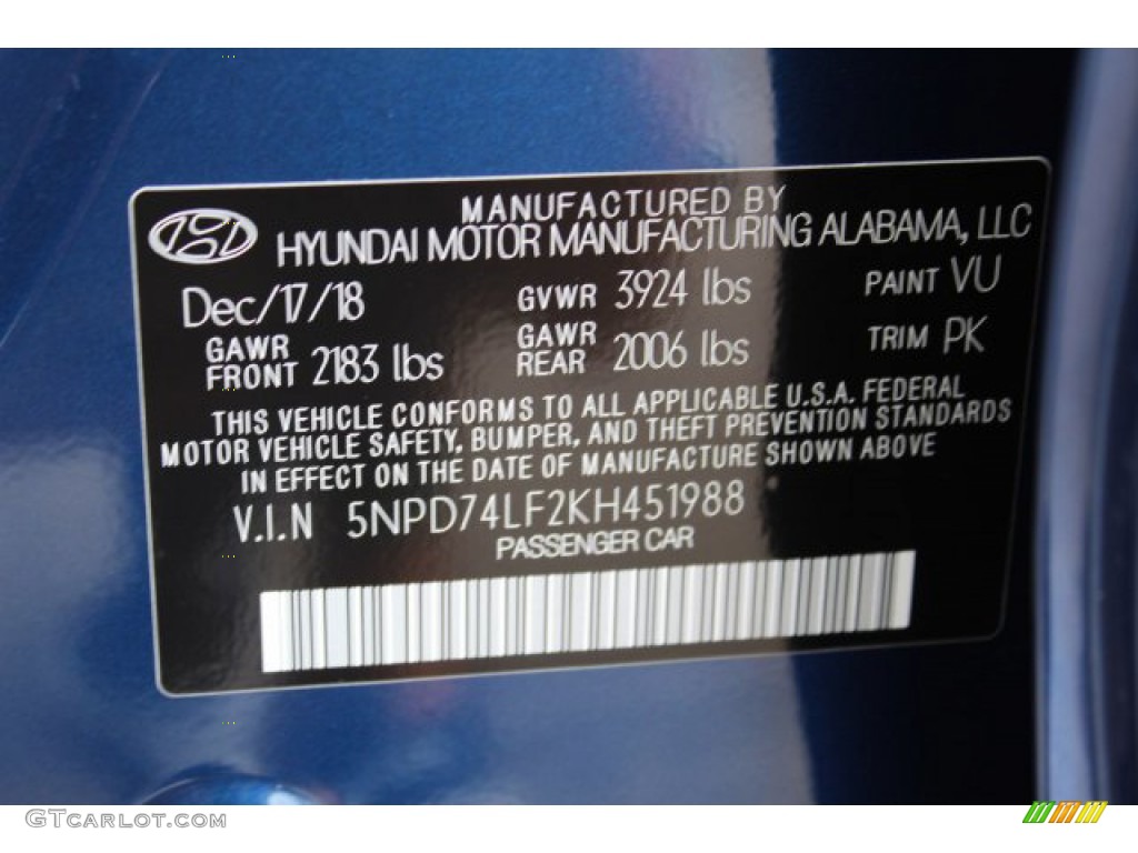2019 Elantra SE - Lakeside Blue / Gray photo #26