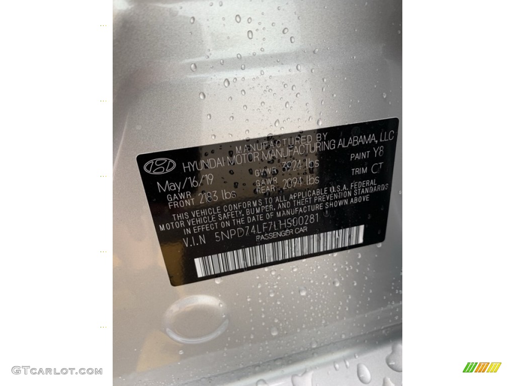 2020 Elantra Color Code Y8 for Symphony Silver Photo #134852553
