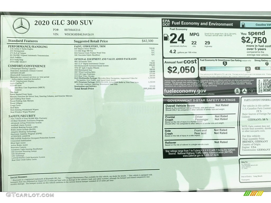 2020 Mercedes-Benz GLC 300 Window Sticker Photo #134857506