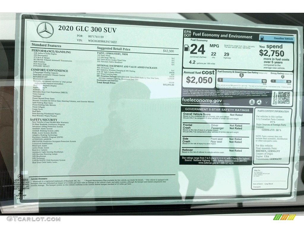 2020 Mercedes-Benz GLC 300 Window Sticker Photo #134858511