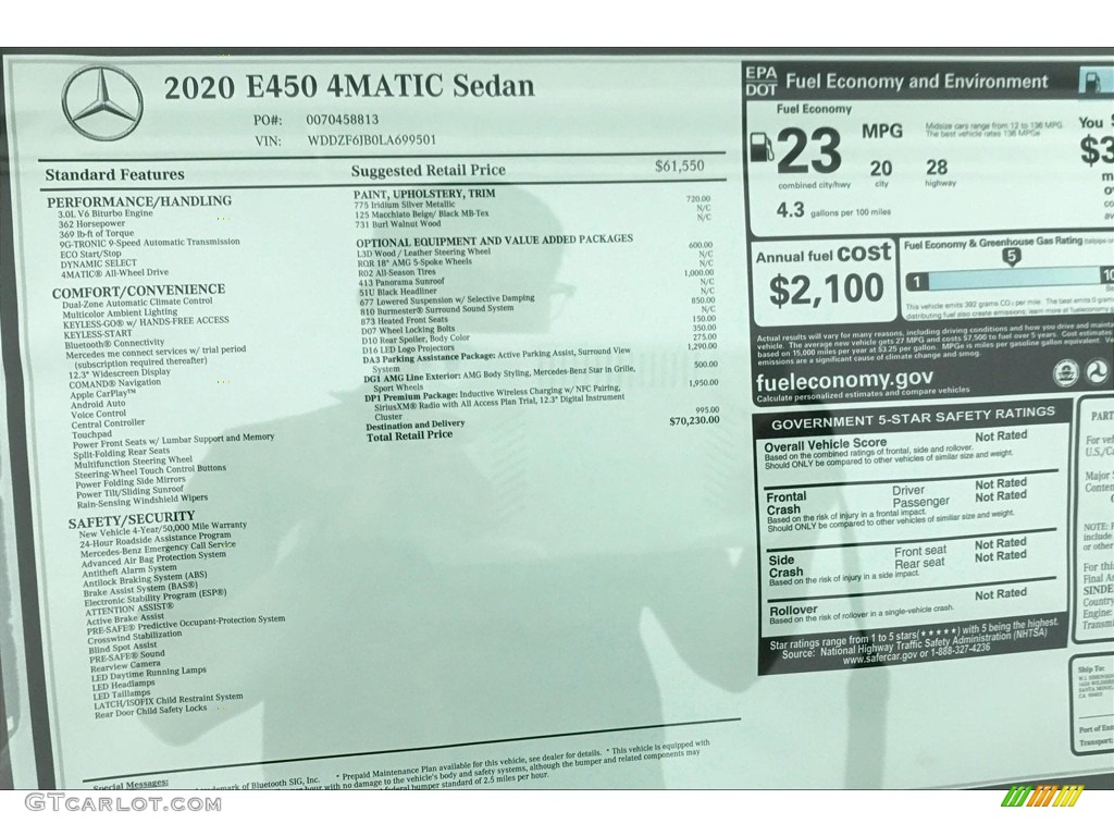2020 Mercedes-Benz E 450 4Matic Sedan Window Sticker Photo #134858832