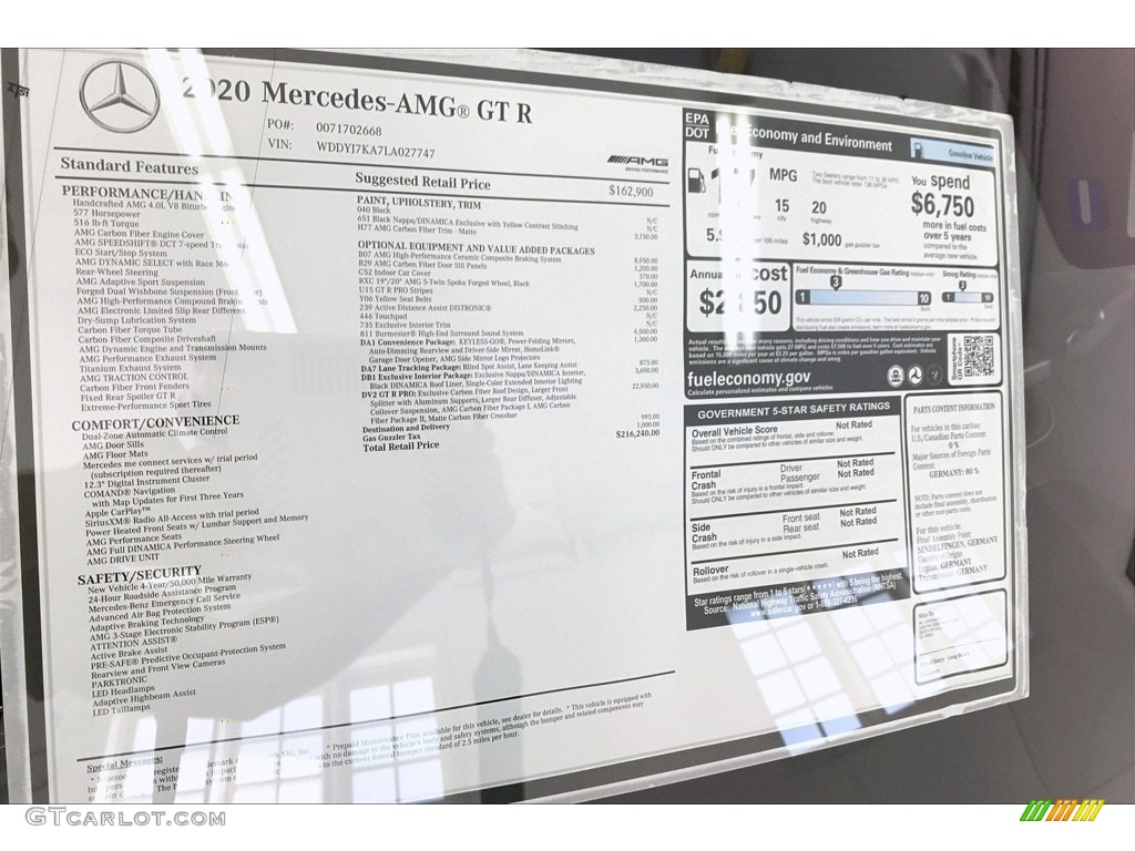 2020 Mercedes-Benz AMG GT R Coupe Window Sticker Photo #134859594