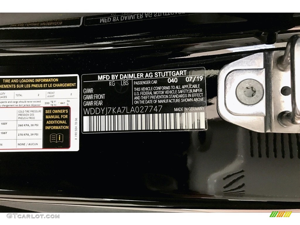 2020 AMG GT Color Code 040 for Black Photo #134859627