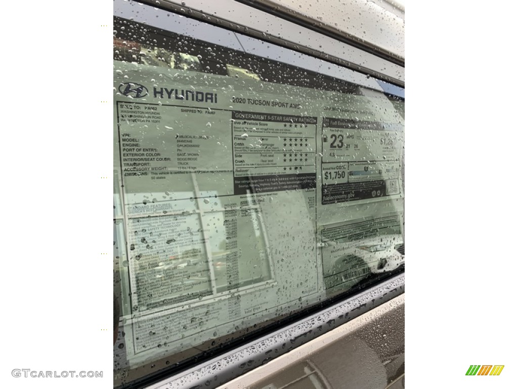 2020 Hyundai Tucson Sport AWD Window Sticker Photo #134861727