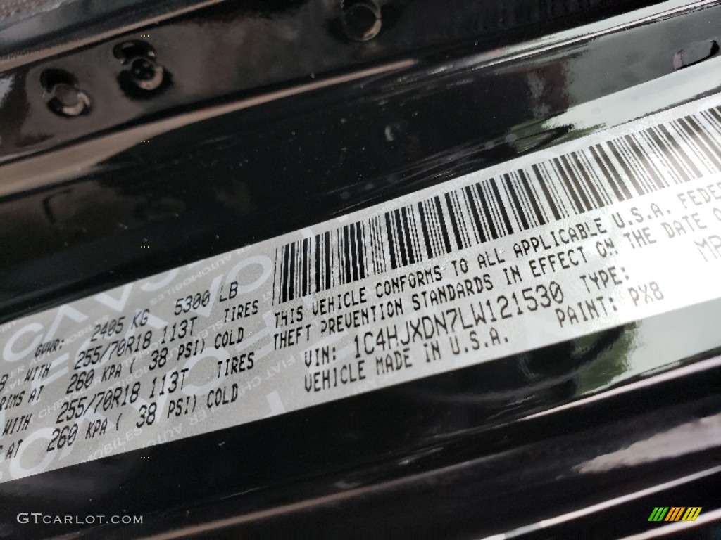 2020 Wrangler Unlimited Color Code PX8 for Black Photo #134878181