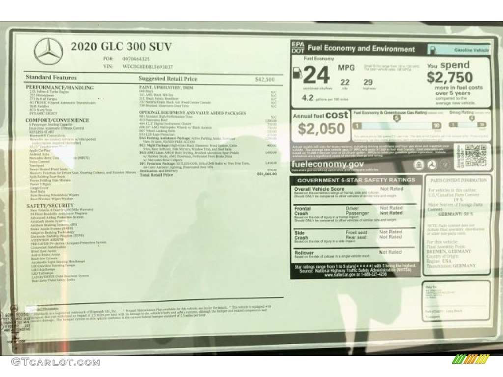 2020 Mercedes-Benz GLC 300 Window Sticker Photo #134882003