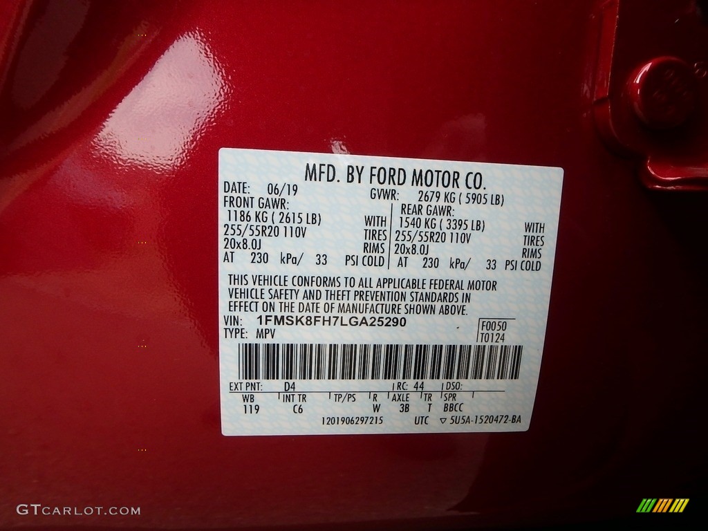 2020 Explorer Color Code D4 for Rapid Red Metallic Photo #134882957
