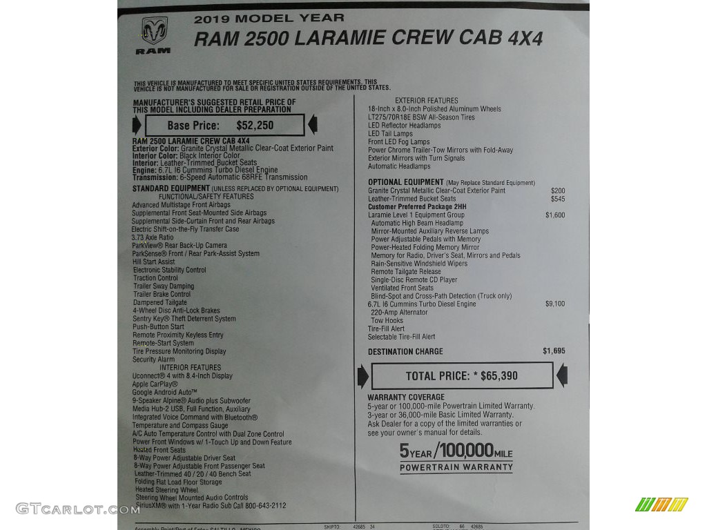 2019 Ram 2500 Laramie Crew Cab 4x4 Window Sticker Photos
