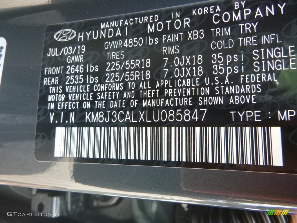2020 Tucson Color Code XB3 for Dusk Blue Photo #134908603