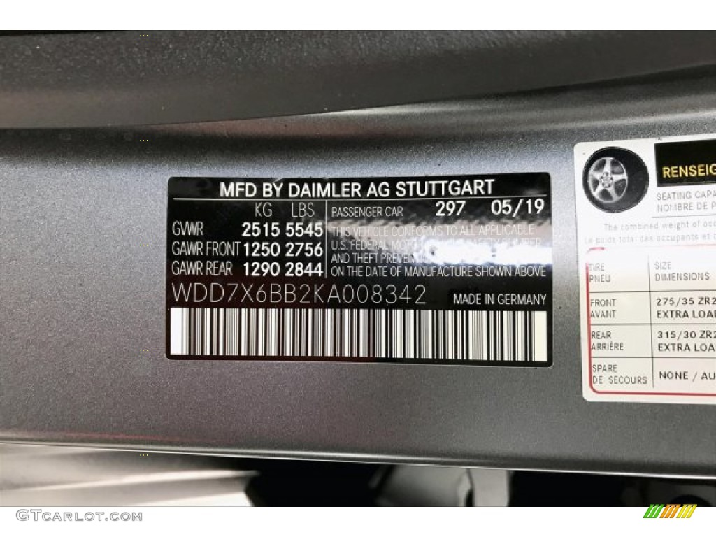 2019 AMG GT Color Code 297 for designo Selenite Grey Magno (Matte) Photo #134921335