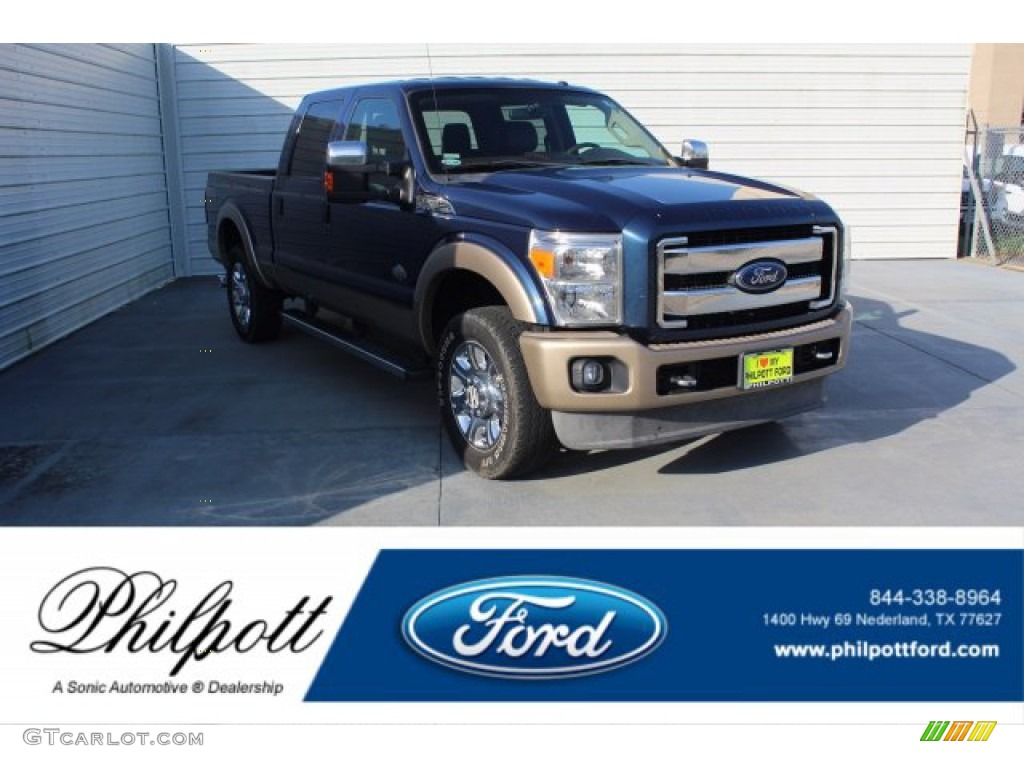 2014 F250 Super Duty King Ranch Crew Cab 4x4 - Blue Jeans Metallic / Platinum Pecan Leather photo #1